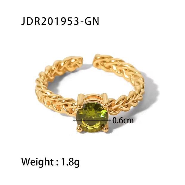 Luxury Wedding Gemstone Ring Woven Chain Stainless Steel CZ Stone Gold Adjustable Rings for Bijoux Acier Inoxidable Femme