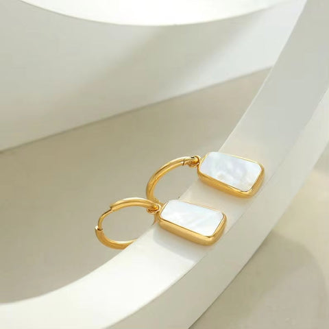 Fashion Jewelry Shell Square Hoop Earrings Gold Plated Stainless Steel Statement Designer Custom Vintage Party Bag CMA