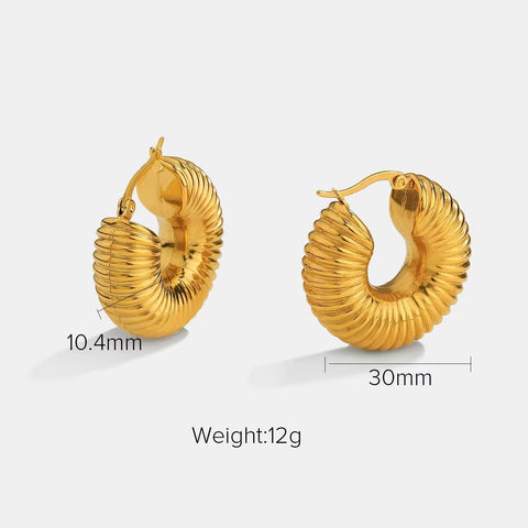 New Titanium Steel Croissant Hoop Earrings Stylish 18K Gold Plated Stainless Steel Entwined Statement Hoop Earrings