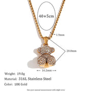 Trend 2024 Shining Zircon Teddy Bear Cross Necklace Jewelry Set for Woman Gold Plated Stainless Steel Jewelry