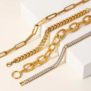 18K Gold Plated Stainless Steel Link Chain Paperclip Jewelry Waterproof Bracelets Punk Chunky Bracelet for Men Women