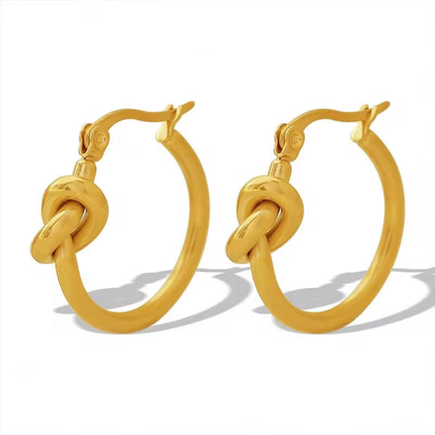 JEWELRY EH173 Knotted Circle Earrings Circle Earrings Stainless Steel 18K Gold Plated Earrings for Women