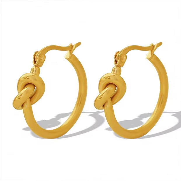 JEWELRY EH173 Knotted Circle Earrings Circle Earrings Stainless Steel 18K Gold Plated Earrings for Women