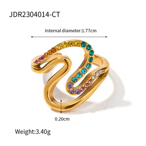 Chunky Punk Zircon Ring Earring 18K PVD Gold Plated Stainless Steel Waterproof Irregular Hip Hop Ring Earring Set