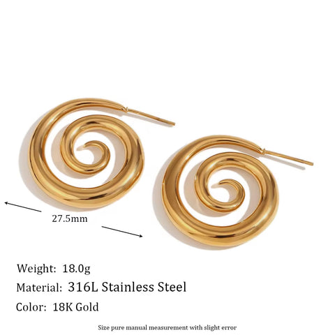 Winding Gold Plated Jewelry Stainless Steel Stud Earrings for Women Statement Jewelry Gifts Idea