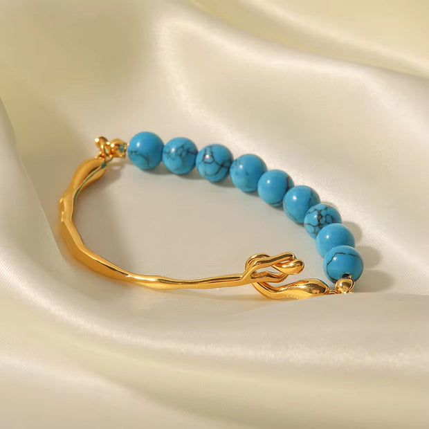 Charm Stainless Steel 18K Gold Plated Jewelry Blue Pine Stone Fresh Waterpearl Pearl Bangles for Women