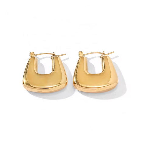 18K Gold Plated Stainless Steel Minimalist U Shape Statement Hollow Geometric Daily Hoop Earring