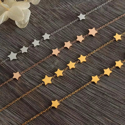 Hot Sale Classic Stainless Steel Beaded Five Pointed Star Necklace Multi Star Necklace for Women Girl