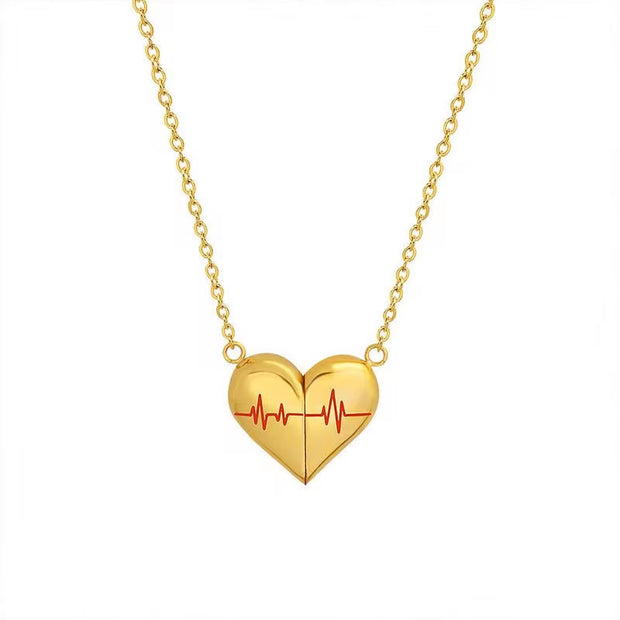 Non Tarnish Fashion Plated 316L Stainless Steel Detachable Magnet Cardiogram Heart Pendant Necklace Women