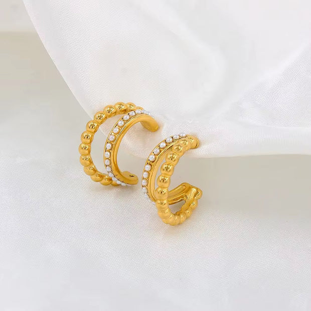 Classic Imitation Pearl Stainless Steel C-Shaped Earrings Chic Fashion PVD 18K Gold Plated Hoop Earrings Women'S Gift