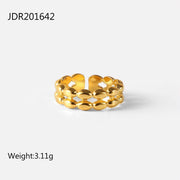 18K Gold Plated Double Layer Geometric Oval Bean Beads Open Stainless Steel Finger Rings for Woman