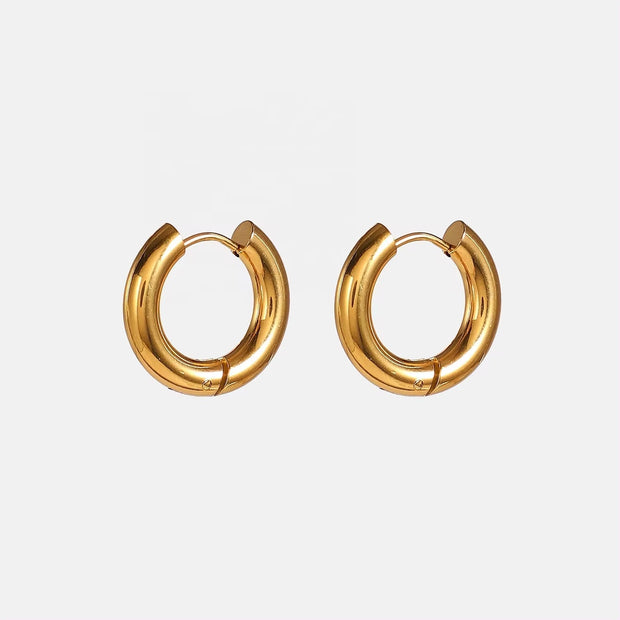 Vintage Style 12Mm 18K PVD Gold Plated Hoop Earring Geometric Stainless Steel Circle Hoop Earrings for Women