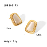 Ins Gorgeous 14K Gold Plated Rectangular Opal Simple Design Stainless Steel Stud Earrings for Ladies