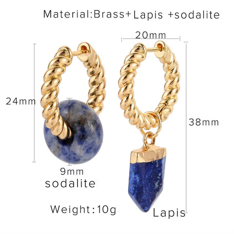 New Trend Lapis Jade Opal Freshwater Pearl Huggie Earrings Semi-Precious Stone Hoop Earring