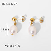 New Arrival Stainless Steel Freshwater Pearl Earrings Geometric 18K PVD Coating Natural Baroque Pearl Earrings