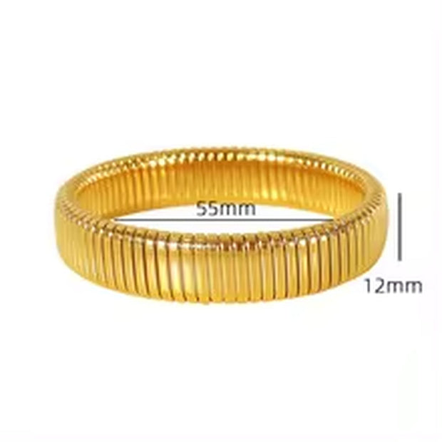 JEWELRY SZ16 Hight Quality Vertical Stripe Circle Stacking Bracelet Wide Bracelet Stainless Steel Bangle for Women