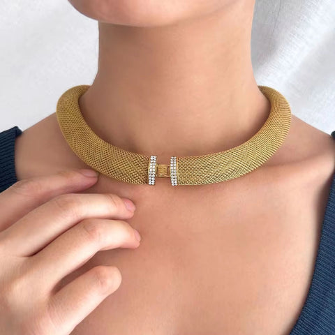 Luxury Chunky Mesh Stainless Steel Choker Necklace Fashion Women'S PVD Plated Gold Silver Color Jewelry Waterproof