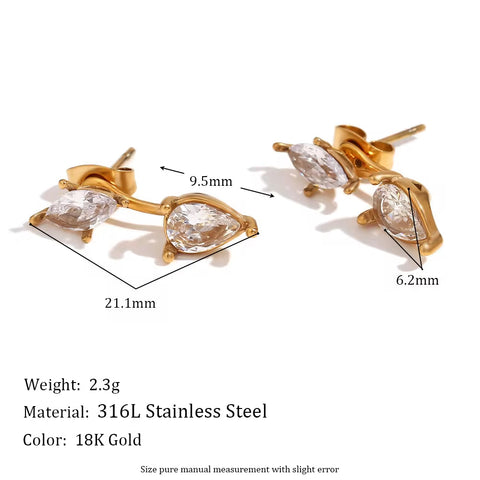 Dainty Zircon Water Drop Stud Earrings for Women 18K Gold Plated Jewelry Stainless Steel Earrings