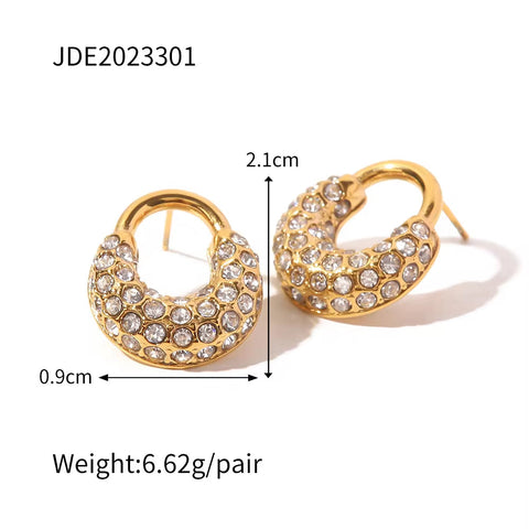 Full Cubic Zircon Lock Shiny 18K Gold Plated Stainless Steel Hoop Earrings Women Jewelry