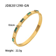 Waterproof Simple Stainless Steel Oval Cubic Zircon Gold Open Cuff Bracelet Bangle for Girls