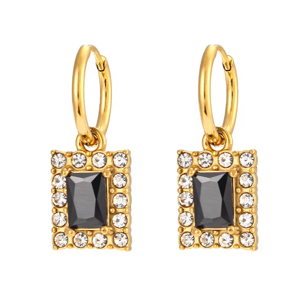 Custom Jewelry Tarnish Free Shining Summer Jewelry Square Zircon Drop Earring Stainless Steel Gold Plated Jewelry