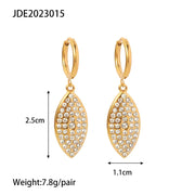 Leaf Shape Shiny Cubic Zircon Non Tarnish 18K Gold Plated Stainless Steel Pendant Earrings Women