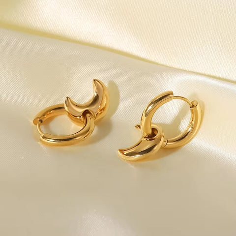 New Design 16K Gold Plated Crescent Shape Simple Design Stainless Steel Drop Earrings for Daily Wearing