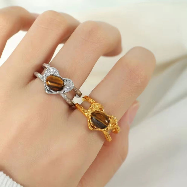 JEWELRY JZ17-8 2024 Vintage Heart Ring Tiger Eye Turquoise Ring Stainless Steel Ring