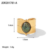 18K Gold Plated Stainless Steel Wide Cyclic Surface Natural African Turquoise Stone Rings for Women