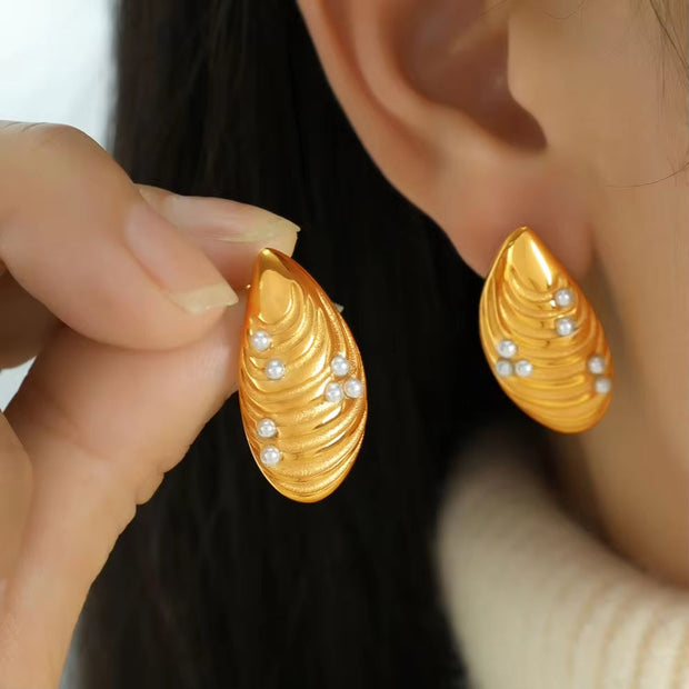 JEWELRY EH203 New Stainless Steel Shell Gum Bead Earrings 18K Gold Plated Fashion Earrings Jewelleryk Earrings Studs