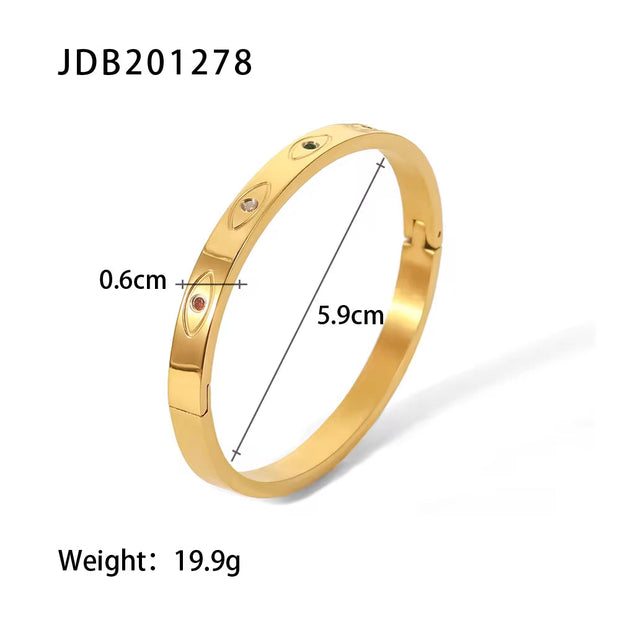 Trendy Zircon Inlaid Open Bracelet Gold Cuff Bangle 18K Gold PVD Plated Stainless Steel Bangle for Women