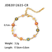 Charm 18K Gold Plated Stainless Steel Choker Necklace Set Women Colorful Daisy Chain Bracelet