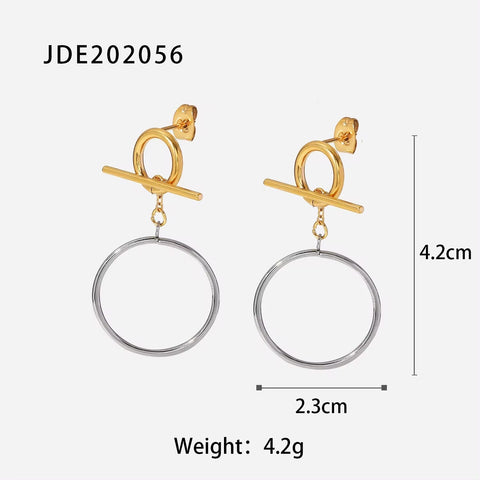 Double Size Ring Pendant Hoop Earrings Stainless Steel 18K Gold Plated Jewelry Gift Circle Cross Stud Earrings for Women