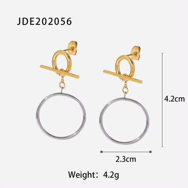 Double Size Ring Pendant Hoop Earrings Stainless Steel 18K Gold Plated Jewelry Gift Circle Cross Stud Earrings for Women