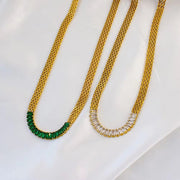 Mesh Chains Necklaces Tennis Green Zircon Square Stainless Steel 18K Gold Color-Preserving Bracelet