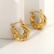 INS Popular Statement 18K Gold Plated Twisted Circle Stainless Steel Hoop Earrings for Women