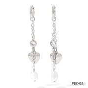 Natural Pearl Heart Long Drop Dangle Earrings