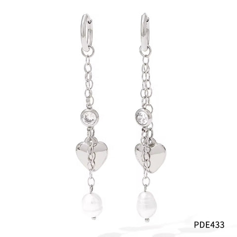 Natural Pearl Heart Long Drop Dangle Earrings