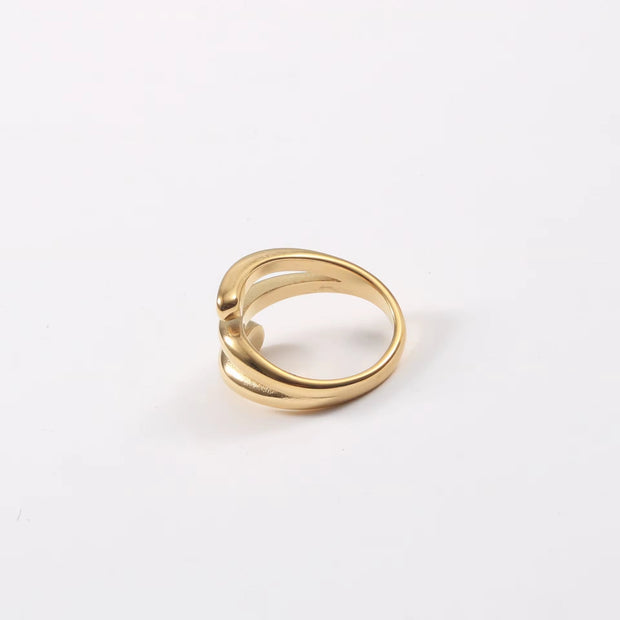 New Trendy 18K Gold Plated Stainless Steel Irregular Geometric Hug Rings Three Layers Chunky Rings for Women