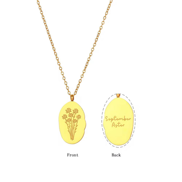 Trendy Month Flower Design 18K Gold Plated 12 Birthstone Pendant Necklace Tarnish Free Jewelry in Stainless Steel