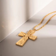 Jewelry 18K PVD Gold Plated Texture Lava Crossed Necklace Chunky Cross Pendant Necklace for Women