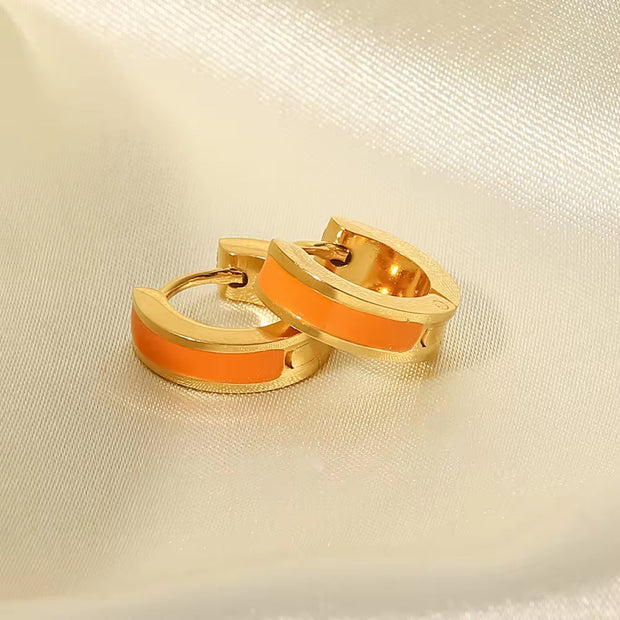 Enamel Small Size Huggie Hoop Earrings Stainless Steel Gold 18K Plated Oil Dripping Ear Cuff