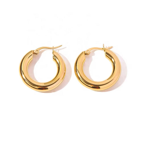 Classical Minimalist Chic Pairings Statement 18K PVD Gold Plated Stainless Steel Hoop Earrings