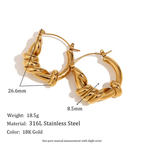 Chunky Hoop Earrings Gold Plated Hoop Earrings Twisted Statement Jewelry Stainless Steel Earrings