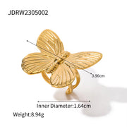 2023 New Trend 18K Gold Plated Butterfly Series Chunky Stainless Steel Open Rings Fashion Jewelry