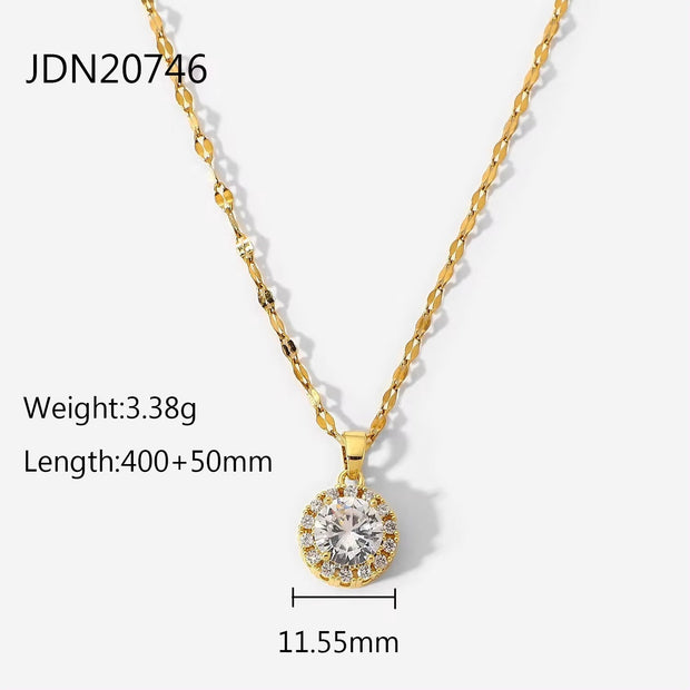 INS Charm 18K Real Gold Plated Necklacejewelry Stainless Steel Cubic Zircon Pendant Necklace for Women