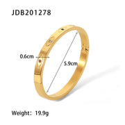 Waterproof Simple Stainless Steel Oval Cubic Zircon Gold Open Cuff Bracelet Bangle for Girls