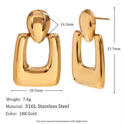 Bold Statement Earrings Hollow Square Drop Earrings Gold Plated Stud Earrings Stainless Steel Jewelry