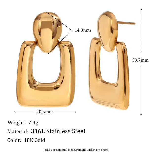 Bold Statement Earrings Hollow Square Drop Earrings Gold Plated Stud Earrings Stainless Steel Jewelry