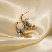 Moon Shape Cleanfit Earring 18K PVD Gold Silver Plated Stainless Steel Irregular  Design Beads Stud Earring